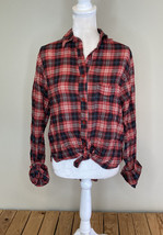 mustard seed NWT women’s plaid button up back bow shirt Size M Red O5 - £9.08 GBP