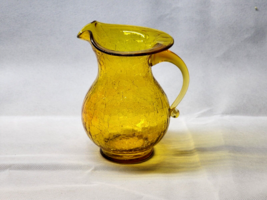 Vintage Pre-1970 Fenton Honey Gold Amber 6&quot; Crackle Glass Flared Pitcher - Mint - $27.70