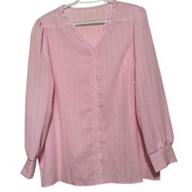 Women&#39;s Pink Long Sleeve Lace V-Neck Blouse Size 1XL - $19.20 CAD