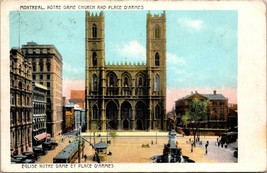 Canada Quebec Montreal Notre Dame Church Place D&#39;Armes 1929 Vintage Postcard - £4.40 GBP
