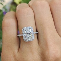3.50Ct Radiant Simulated Diamond Engagement Solitaire Ring 14k White Gold Plated - £79.85 GBP