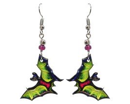 Bat Halloween Themed Graphic Dangle Earrings - Womens Fashion Handmade Jewelry H - £11.86 GBP