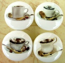 Ceramic Cabinet Knobs W/ 4 Coffee cups &amp; Saucers Misc - £14.46 GBP