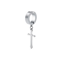 Fashion Titanium Steel Cross Ear Clip Earrings For Men Women Stainless Steel Pun - £7.53 GBP
