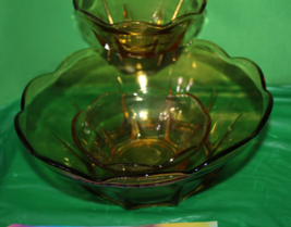 Vintage Retro Amber Glass Glass Chip And Dip Bowl Complete Set - £58.37 GBP