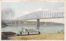 Paddle Steamer Barge Ohio River Bridge Marietta Ohio 1910c Phostint postcard - £5.84 GBP