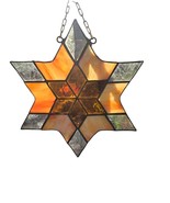 Vintage Stained Glass Star Suncatcher Amber Red Boho Window Hanging Retr... - $27.22 CAD