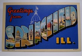 Greetings From Springfield Illinois Large Big Letter Linen Postcard Unused - £6.36 GBP