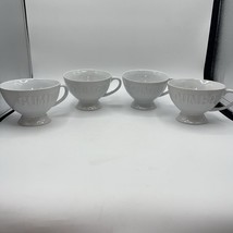 JUMBO GUMBO White Glazed Ceramic Soup Mugs Soup Bowls By Roux Louisiana Set Of 4 - £44.23 GBP