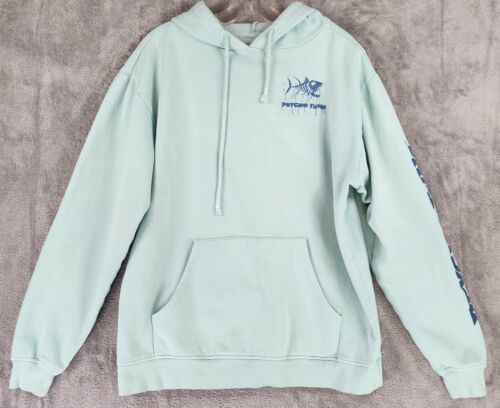 Primary image for Psycho Tuna Hoodie Unisex Large Light Blue Graphic Outdoor Fishing Pullover