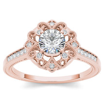 Authenticity Guarantee 
14K Rose Gold 0.50 Ct Diamond Halo Deco Engagement Ring - £1,072.19 GBP