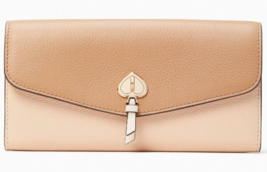 NWB Kate Spade Marti Beige Leather Large Flap Wallet K8218 $249 MSRP Gift Bag FS - £74.94 GBP