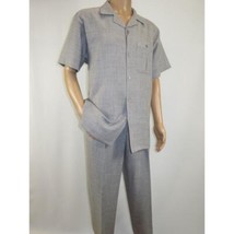 Men 2pc Walking Leisure Suit Short Sleeves By DREAMS Fancy 277-35 Steel Gray image 2
