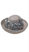 Mr. John Wide Brim Straw Hat Silver Rose Church Sun Hat USA Made Vintage - £40.19 GBP