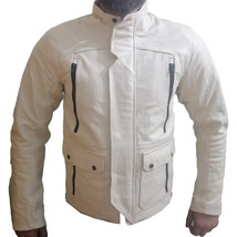 Solid Genuine Cowhide Leather Classic Motorcycle Jacket Cream Colour Biker Gear - $209.99