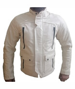 Solid Genuine Cowhide Leather Classic Motorcycle Jacket Cream Colour Bik... - $209.99
