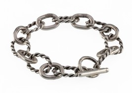 Sterling Silver Alternating Link Toggle Bracelet 7.5&quot; Long - £94.96 GBP