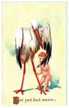 Expecting Baby &quot;Not Yet But Soon&quot; Stork Embossed Postcard, Pregnant New Mother - £11.17 GBP