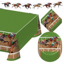 HOME &amp; HOOPLA Horse Racing Green Derby Paper Dinner Plates. Napkins, Table Cover - £20.83 GBP