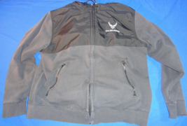 Usaf Air Force Black Zip Up Outerwear Gear Windbreaker Jacket W/ Hood Large - $24.29