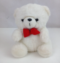 Vintage Steven Smith White Teddy Bear With Red Puffy Bow 6&quot; Plush - $14.54