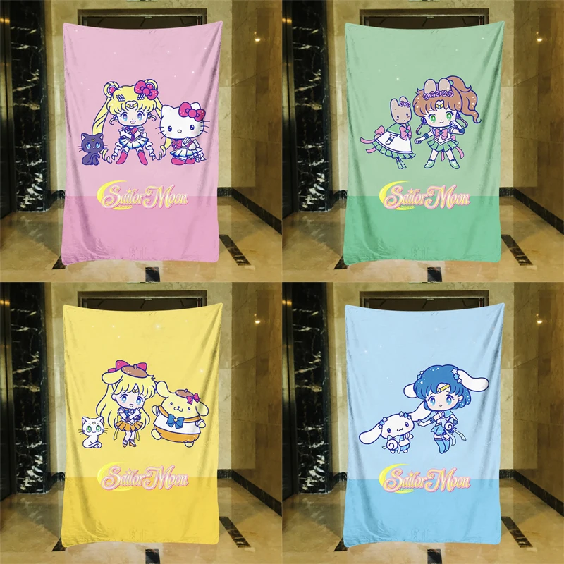 Sanrio Hello Kitty Plush Blanket Kuromi Sailor Moon Magic Stick Kawaii Cartoon - £21.31 GBP+