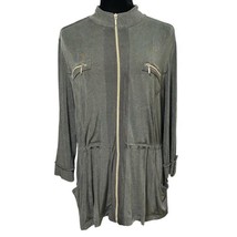 Chicos Travelers Olive Green Full Zip Drawstring Waist Slinky Knit Jacke... - $29.99