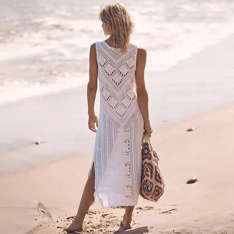 Sporting 2022 Ay Knitted Beach Tunic Dress Women Hollow Crochet Bikini Cover Up  - £48.76 GBP