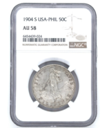 1904-S USA-PHIL Filipinas Plata 50 Centavos NGC AU58 Moneda Certificada - $241.14