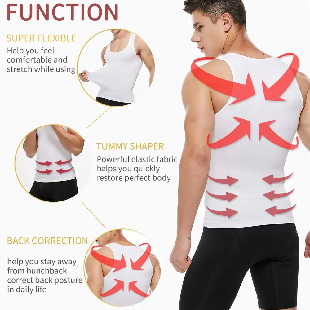 Sporting Mens Slimming Body Shaper Chest Compression Shirts Tummy Control Shapew - £29.57 GBP