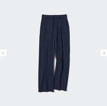 Uniqlo Wide-Fit Pleated Pants Windowpane Navy Size Small  - $49.90