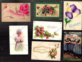 7 Postcard Antique Vintage Congratulations 1910-1921 W 1c Stamps Flowers Maids - £58.59 GBP