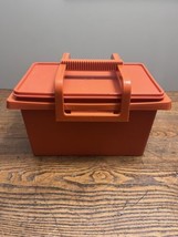 Vintage Tupperware Stow N Go Tote 1431-4 Craft Picnic Mod Orange 1970s S... - $14.95