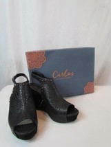 NIB Carlos by Carlos Santana Black Wedge High Heel Open Toe Spiked 9.5M - £36.39 GBP