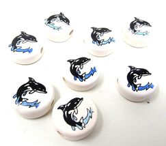 8 Dolphins Ceramic Beads Disc New Peru 1in Horizontal 2mm Hole US Seller - $12.86