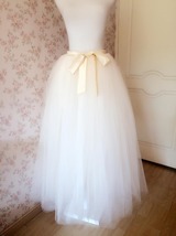 Ivory White Puffy Tulle Maxi Skirt Bridal Plus Size Floor Length Tulle Skirts image 4