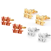 Double Happiness Traditional Chinese Words Classic Gold / Silver / Red Cufflinks - £15.22 GBP