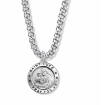 Sterling Silver Round St Luke Patron Of Doctors &amp; Artists Medal Necklace &amp; Chain - £72.54 GBP