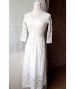 Ivory White Lace Boho Dress Women Plus Size long Sleeve Easy Fitted Lace... - $80.49 CAD