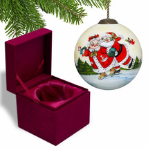 Ice Skating Mr. and Mrs. Santa Hand Painted Mouth Blown Glass Ornament - £35.53 GBP