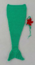 24 In Infant Sized Knit Green Mermaid Tail Blanket With Red Flower Headband Nwot - £12.98 GBP
