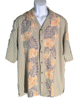 TOMMY BAHAMA Short Sleeve Button Down Silk Floral Shirt Green Large - $15.83