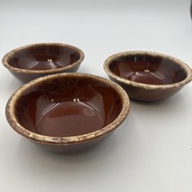 Vtg Hull Pottery Brown Drip Glaze 6 3/4&quot; Oven Proof soup/salad Bowls set... - $25.48