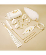 Collar Handcuffs Ankle-Cuffs Eye-Mask Whip Oval-Bag Set White&amp;Gold Color - $1,184.98 MXN