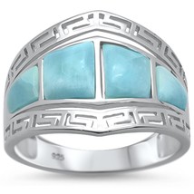 Sterling Silver Natural Larimar Greek Key Inspired Ring - $1,554.08 MXN
