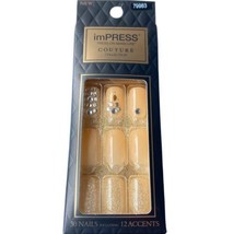 NEW Kiss Nails Impress Press On Manicure Medium Gel Nude Silver Gems Couture - £7.87 GBP