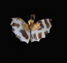 Shell BUTTERFLY White and Brown BROOCH Pin in Gold-Tone -1 3/4 inches -F... - £15.58 GBP