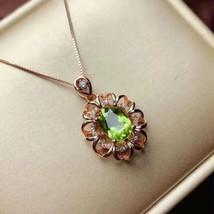 2Ct Oval Cut Simulated Green Peridot Solitaire Pendant 14k Rose Gold Plated - £44.83 GBP