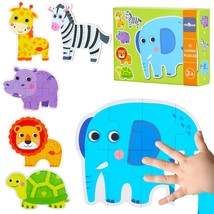 6 Packs Safari Animals Shaped Wooden Jigsaw Puzzles For Toddlers Ages 1-3, Level - £22.36 GBP