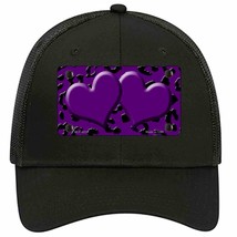 Purple Black Cheetah Purple Center Hearts Novelty Black Mesh License Plate Hat - £23.24 GBP